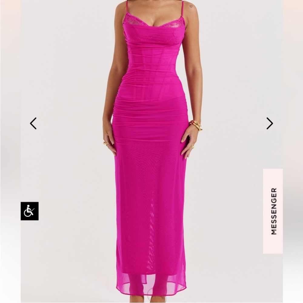 House of CB Nalini Fuchsia Mesh Slip Dress